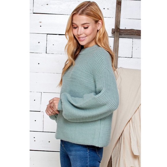 Women's Long Sleeve Mock Neck Knit Sweater (Sage) - Picture 2 of 3